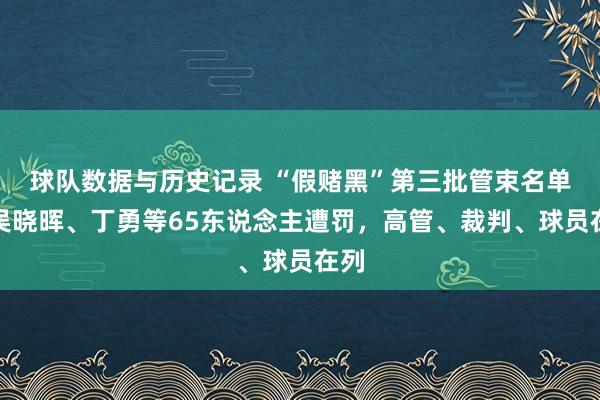 球队数据与历史记录 “假赌黑”第三批管束名单：吴晓晖、丁勇等65东说念主遭罚，高管、裁判、球员在列