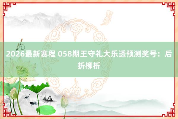 2026最新赛程 058期王守礼大乐透预测奖号：后折柳析