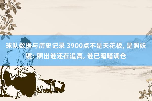球队数据与历史记录 3900点不是天花板， 是照妖镜: 照出谁还在追高， 谁已暗暗调仓