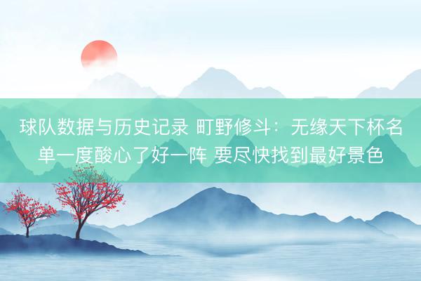 球队数据与历史记录 町野修斗：无缘天下杯名单一度酸心了好一阵 要尽快找到最好景色