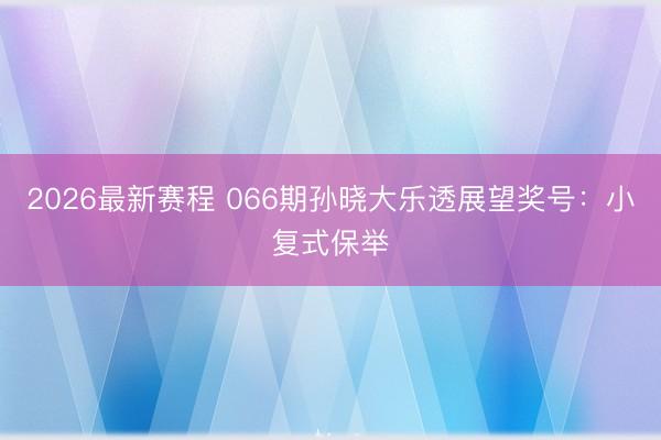 2026最新赛程 066期孙晓大乐透展望奖号:小复式保举