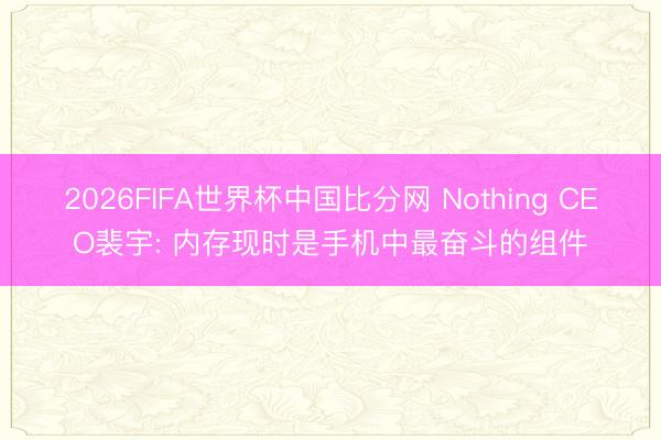 2026FIFA世界杯中国比分网 Nothing CEO裴宇: 内存现时是手机中最奋斗的组件