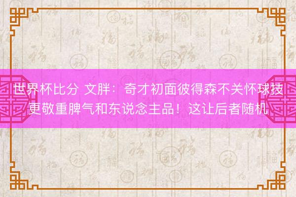 世界杯比分 文胖：奇才初面彼得森不关怀球技更敬重脾气和东说念主品！这让后者随机
